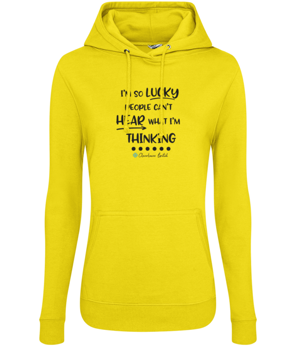 Woman's "I'm So Lucky People Can't Hear" Hoodie mockup 560cb65d553609f01d4522c548b64c28 1