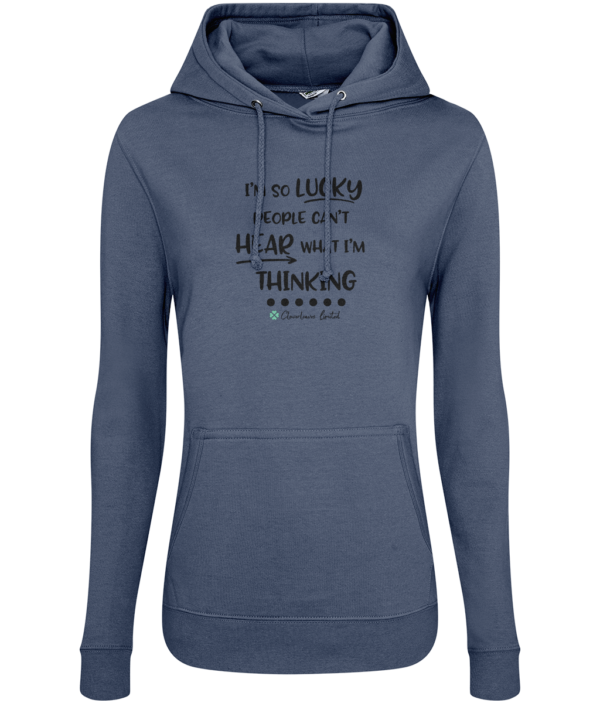 Woman's "I'm So Lucky People Can't Hear" Hoodie mockup a68120b6b3ccc8ed4195bc456e105a48 1 1